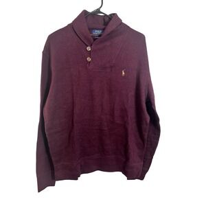 Polo Ralph Lauren Mens Estate Rib Shawl Collar Pullover Sweater Burgundy Large